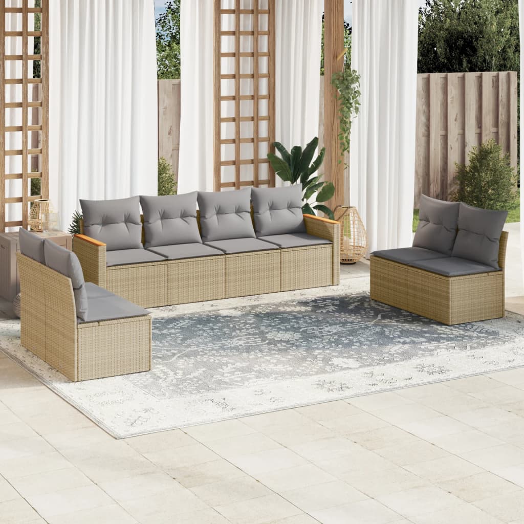 Hagesett sett 8 deler med puter polyrattan - blandet beige, uten bord, 1-2 - number 1.