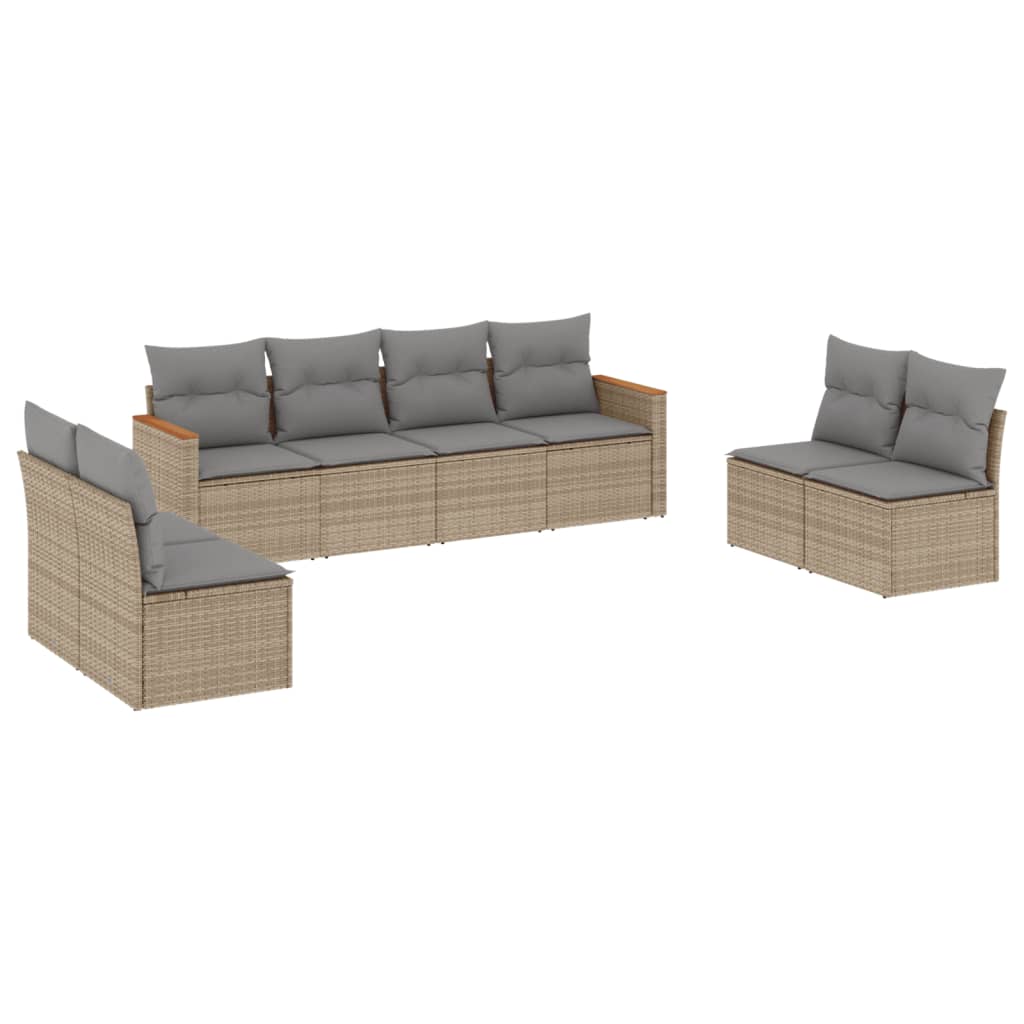 Hagesett sett 8 deler med puter polyrattan - blandet beige, uten bord, 1-2 - number 2.