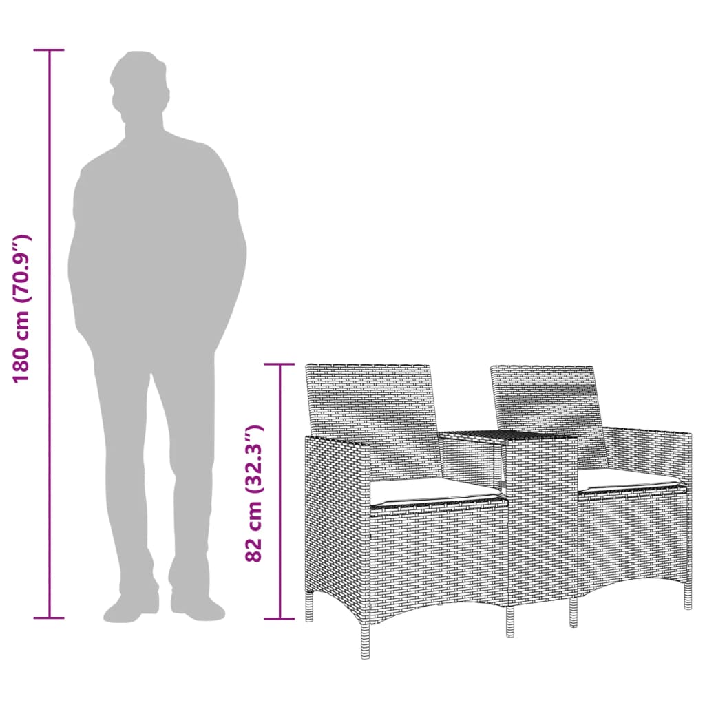 2-personers sofa med bord og hynder polyrattan - sort, 1, uden fodskammel - number 9.