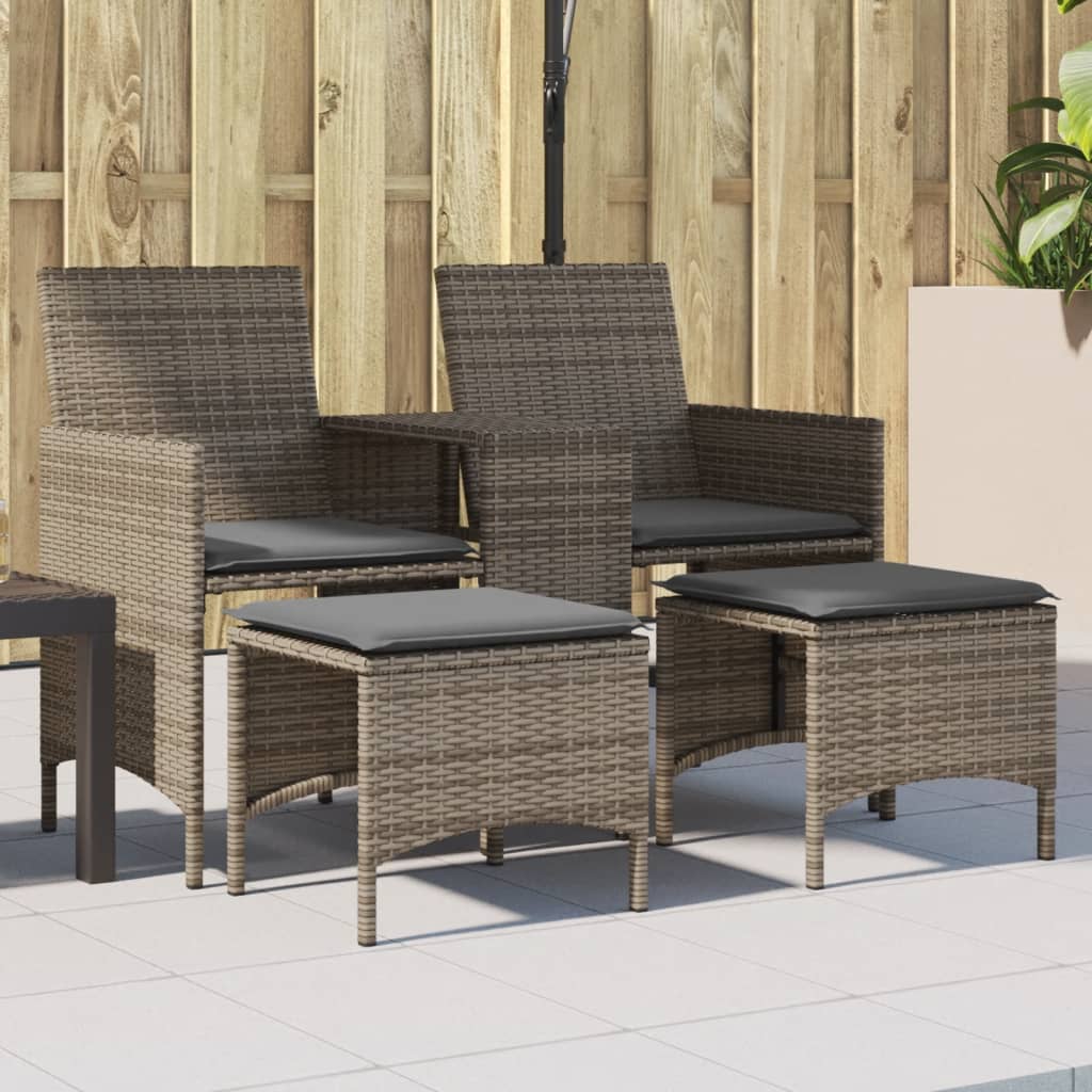 2-personers havesofa med bord og skamler polyrattan - grå, 1, med fodskammel - number 1.