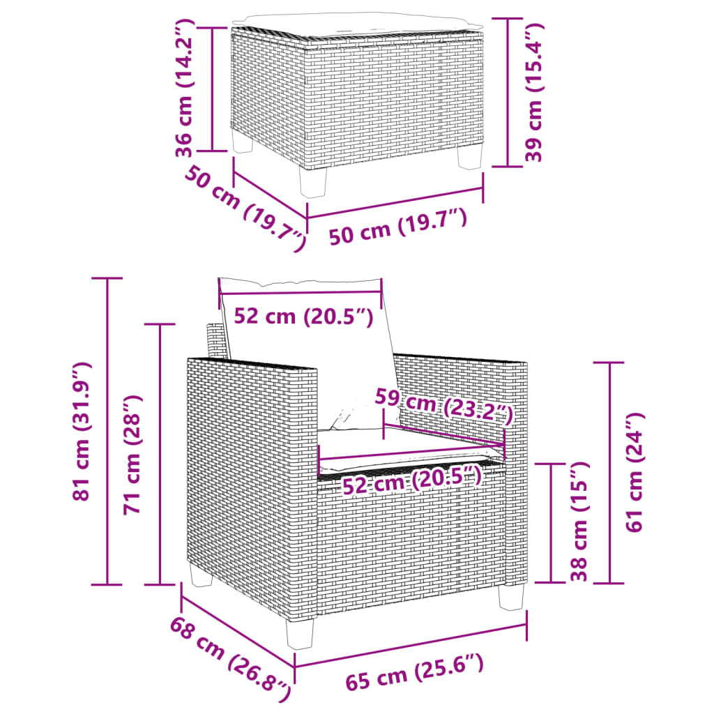 Bistro garnitura za vrt 3 dijela s jastucima poliratan - siva, 1 - number 11.
