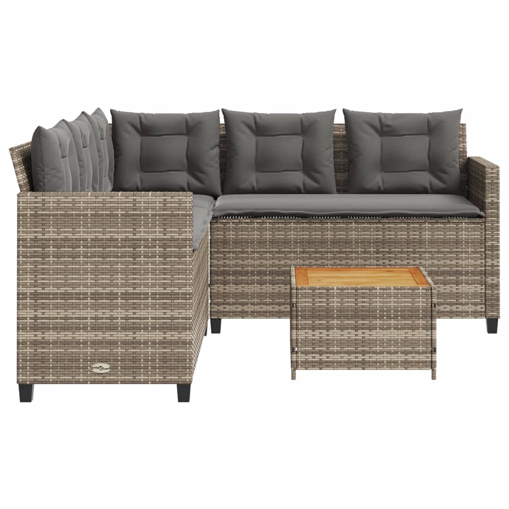 Havesofa med bord og hynder l-formet polyrattan - grå, træ, 1 - number 6.