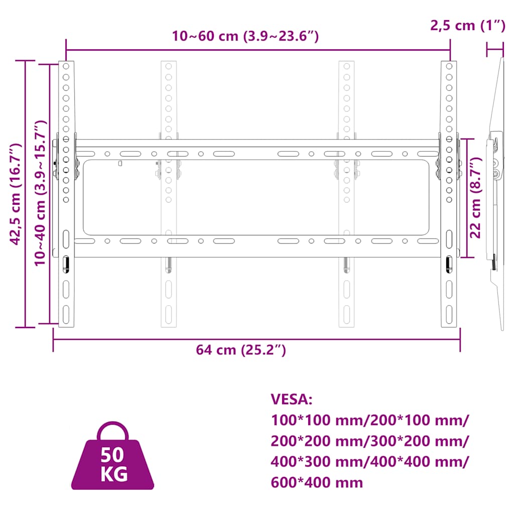 Supporto tv da parete per schermo 26-63" max. vesa 600x400 mm 50 kg - number 8.