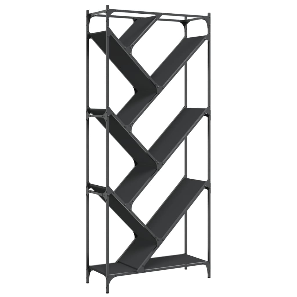 Bokhylle 79x30x180 cm konstruert tre og metall - svart, 1 - number 7.