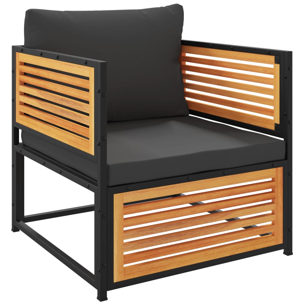 Havestol med hynder massivt akacietræ - antracitgrå, 1, lænestol - number 2.
