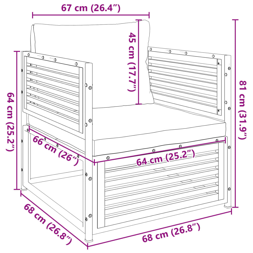 Havestol med hynder massivt akacietræ - antracitgrå, 1, lænestol - number 9.