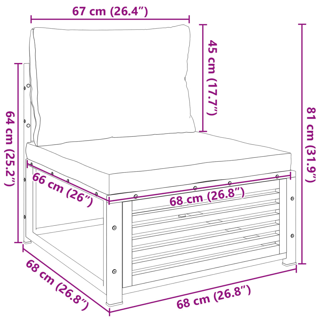 Sofamodul med hynder uden armlæn massivt akacietræ - number 9.