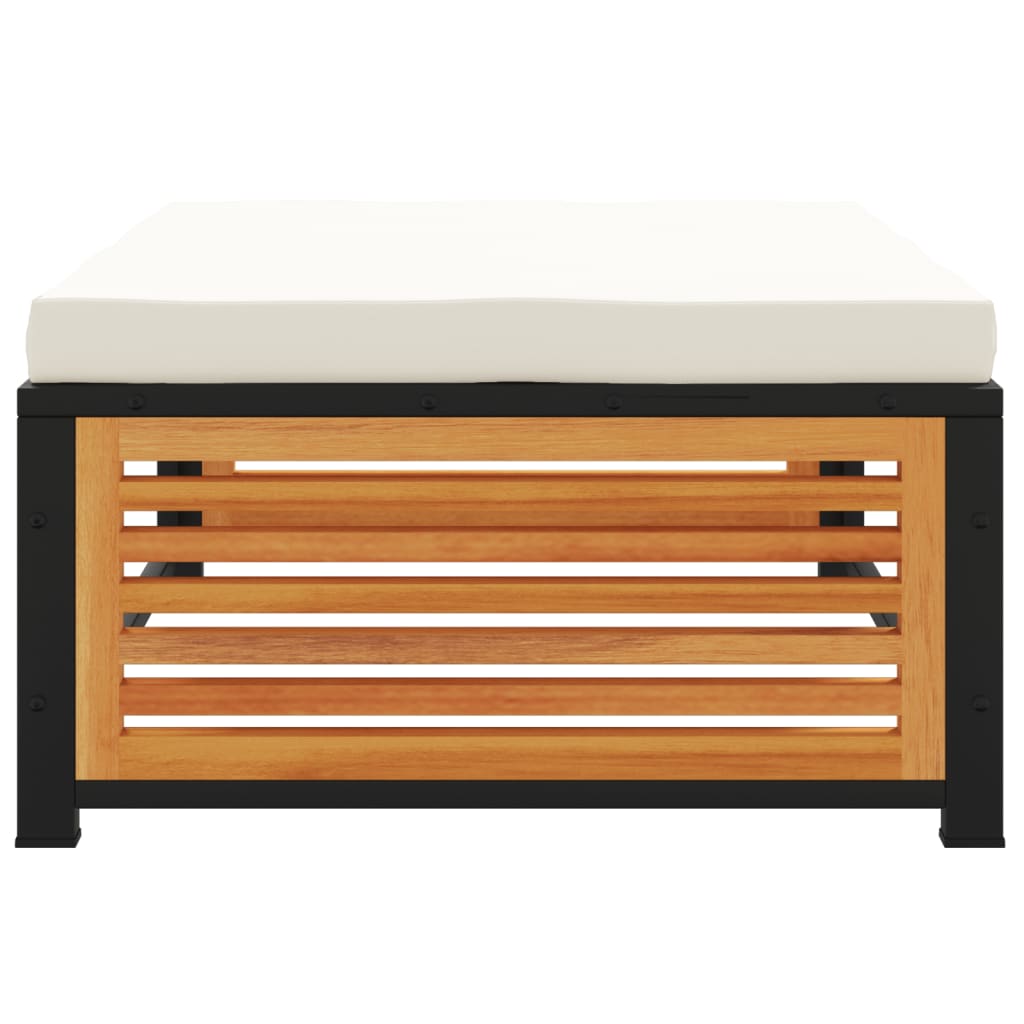 Haveskammel med hynde 68x68x30 cm massivt akacietræ - creme, 1, fodskammel - number 4.