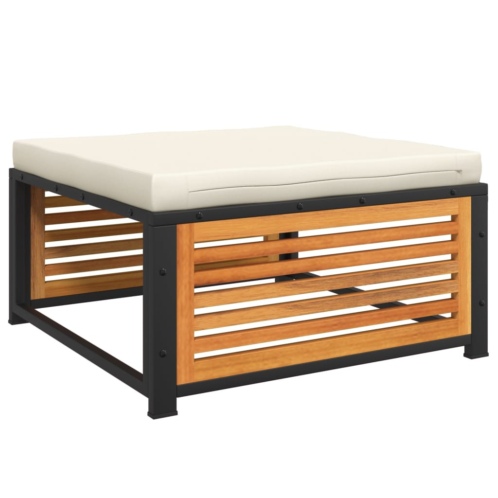 Haveskammel med hynde 68x68x30 cm massivt akacietræ - creme, 1, fodskammel - number 7.