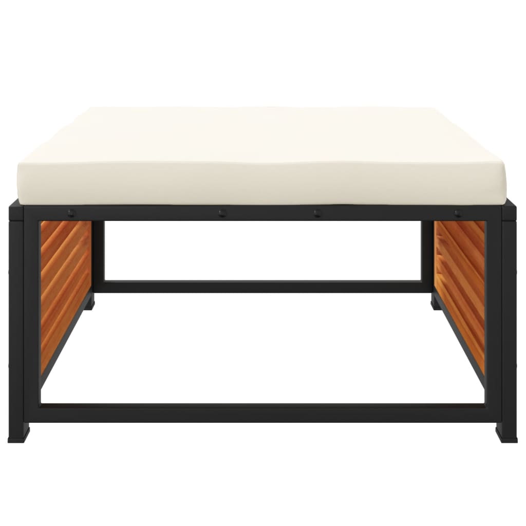 Haveskammel med hynde 68x68x30 cm massivt akacietræ - creme, 1, fodskammel - number 6.