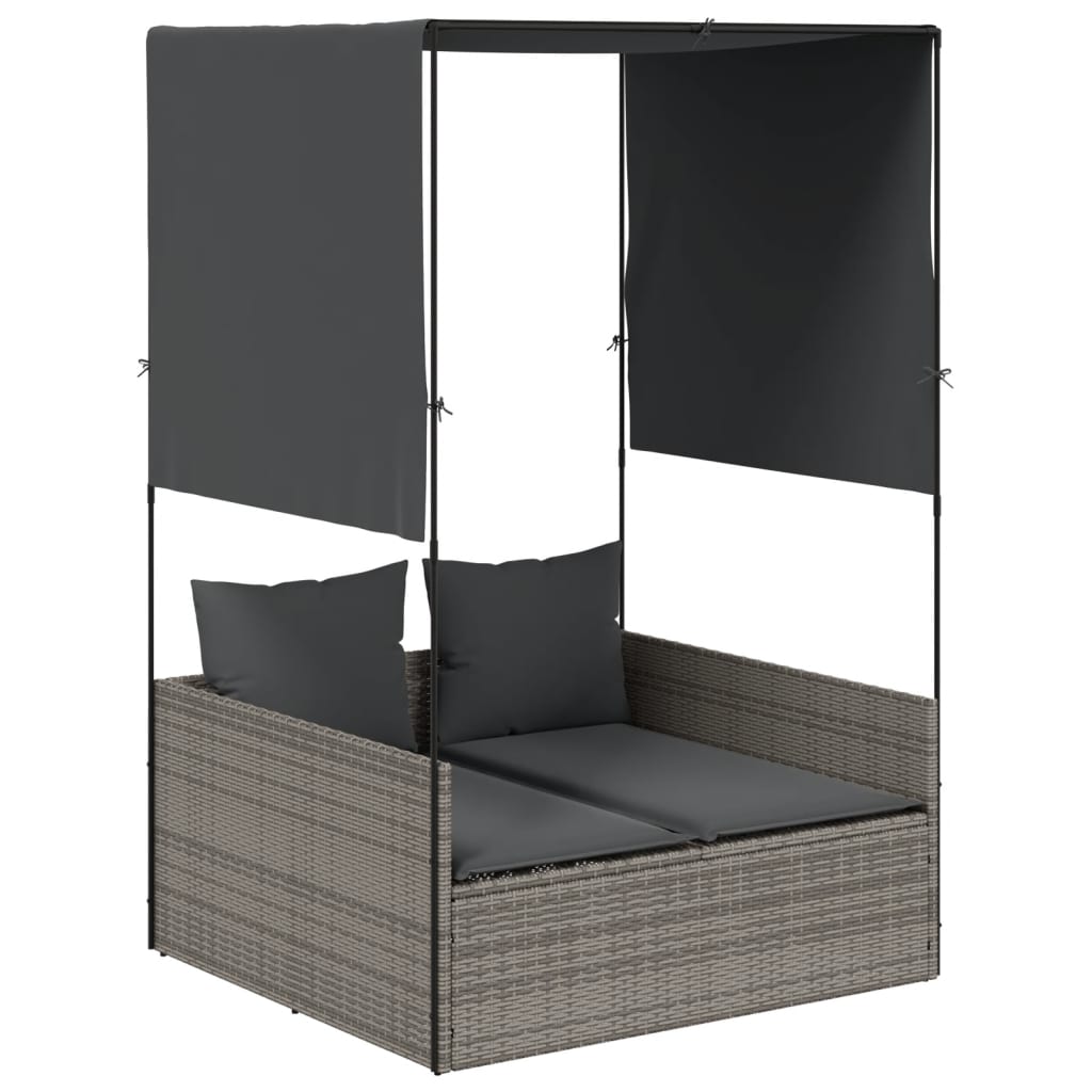 Solseng med tak og gardiner polyrattan - grå, 1 - number 2.