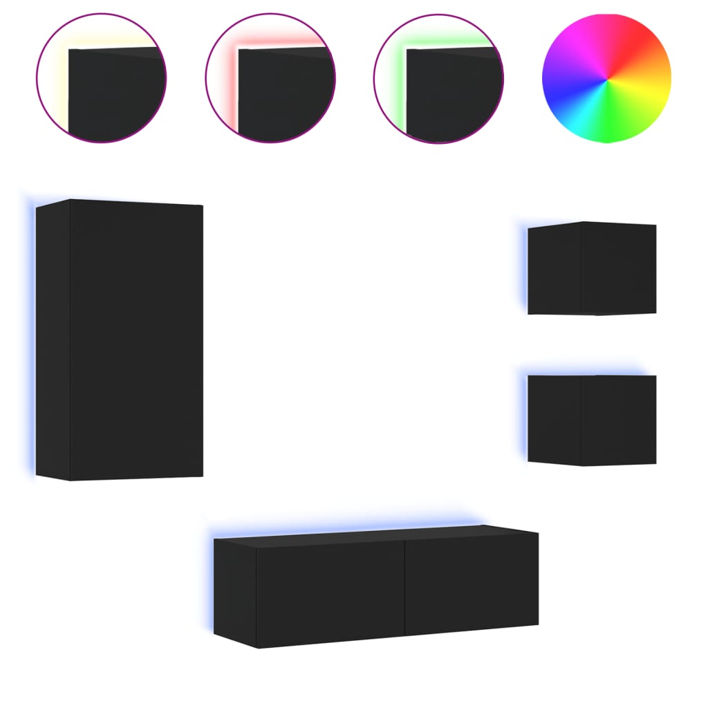 Tv-skap for vegg med led-lys 4 deler - brun eik, 1 - number 2.