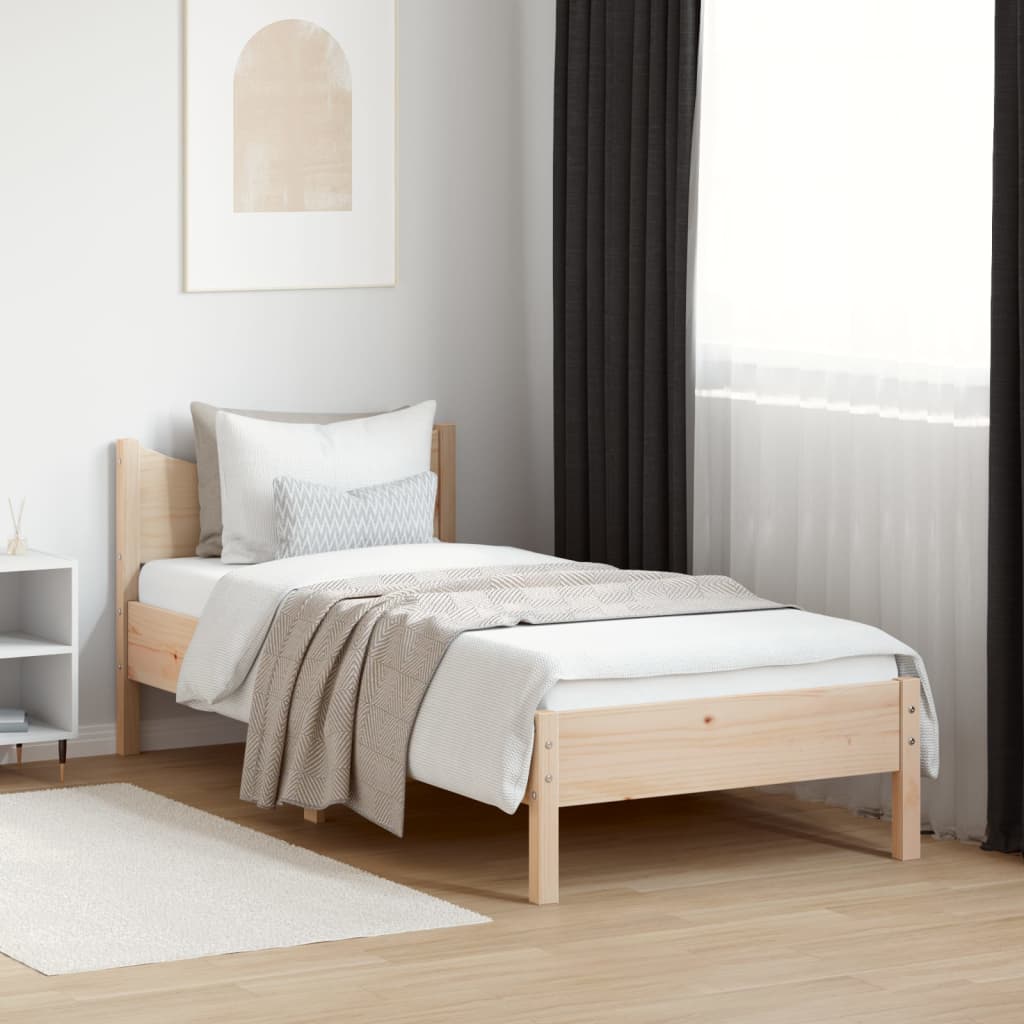 Bed frame without mattress solid pine wood - natural color, 90 x 190 cm - number 1.