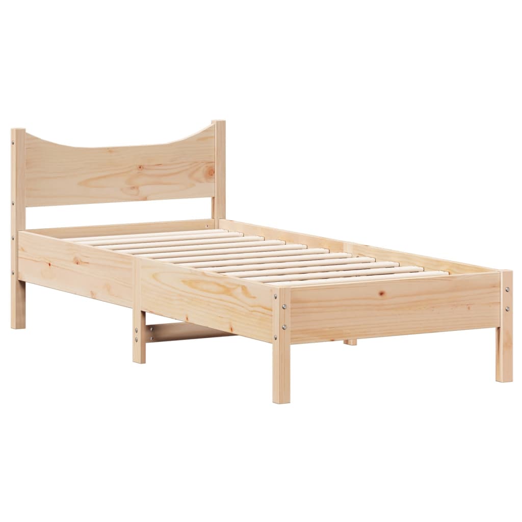 Bed frame without mattress solid pine wood - natural color, 90 x 190 cm - number 3.