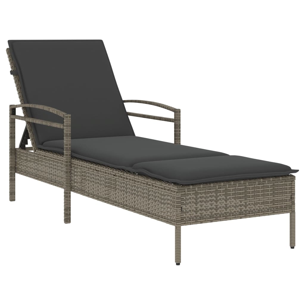 Liggestol med hynde 63x200x81 cm polyrattan - grå, 1 - number 2.