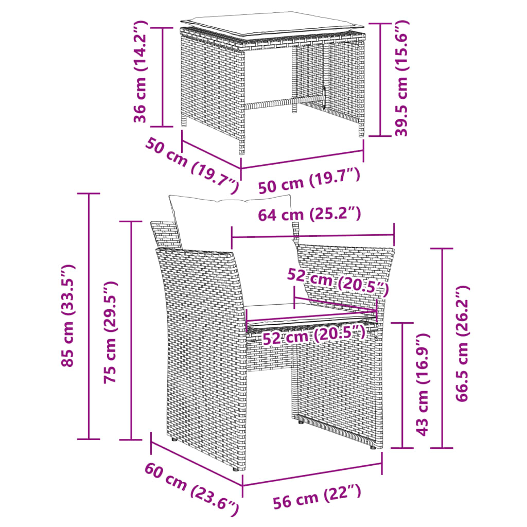 Havestol med fodskammel polyrattan - grå, 1 - number 12.