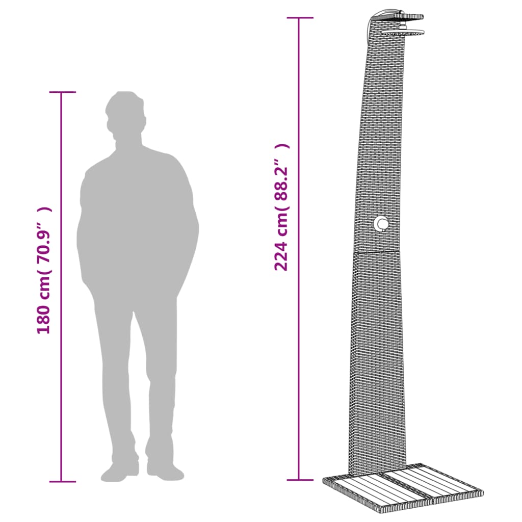 Douche de jardin 55x60x224 cm polyrotin et bois d'acacia - gris, 1 - number 10.