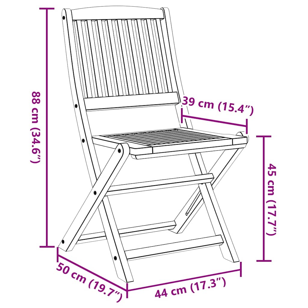 Foldbare havestole stk. 57x49x90 cm massivt akacietræ - lysebrun, 4, uden armlæn - number 10.