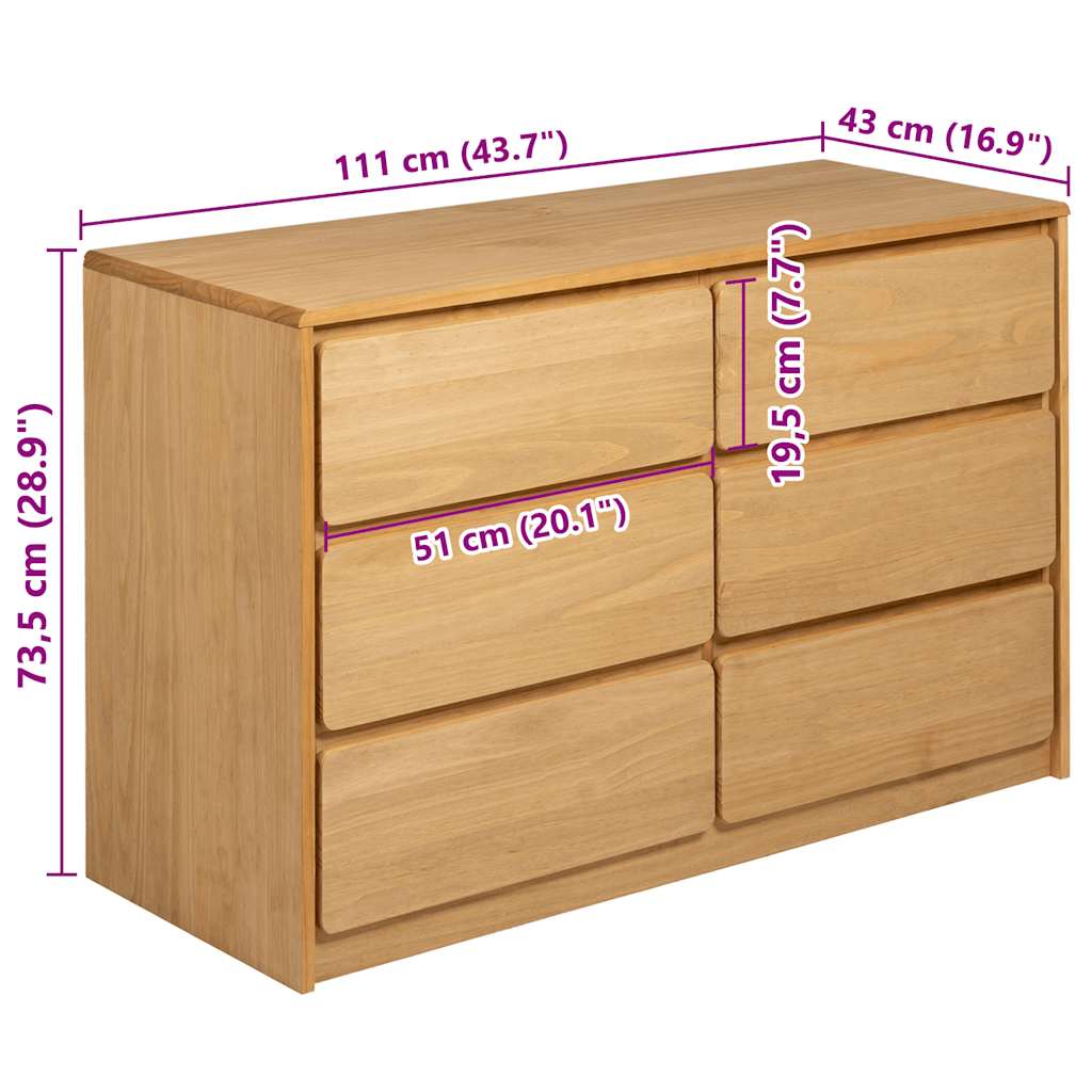 Kommode sauda 111x43x73,5 cm massivt fyrretræ egetræsfarve - number 8.