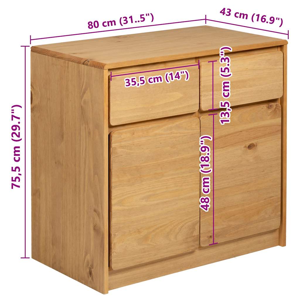 Skænk sauda 80x43x75,5 cm massivt fyrretræ egetræsfarvet - 80 x 43 x 75 5 cm (b x d x h), 35 5 x 13 5 cm (b x h) - number 8.