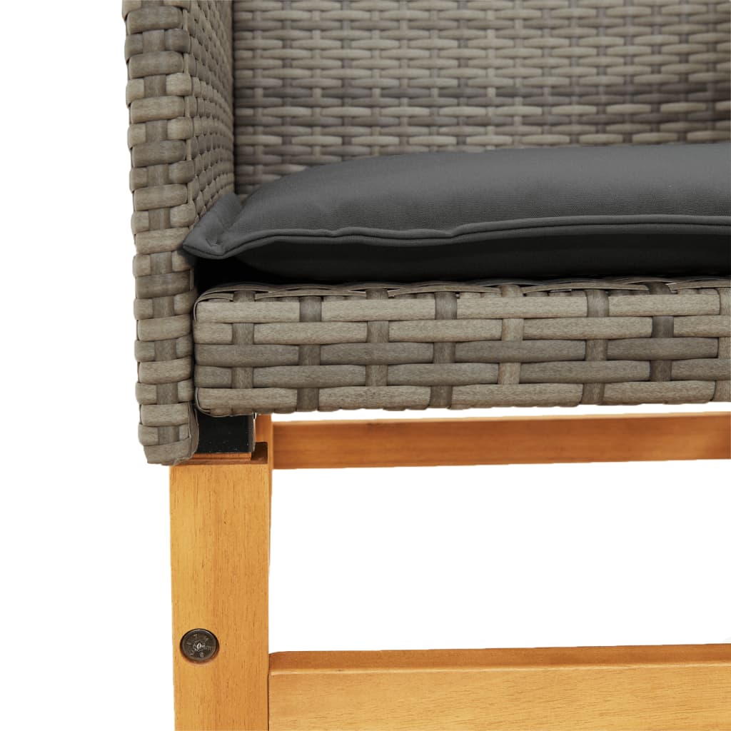 Havestole 2 stk. med hynder polyrattan og massivt træ - grå, 1, med hynde - number 8.