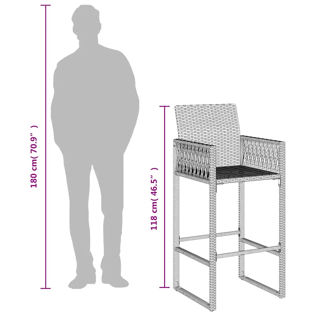 Vanjske barske stolice 2 kom. poliratan - siva, 1, bez jastuka - number 10.
