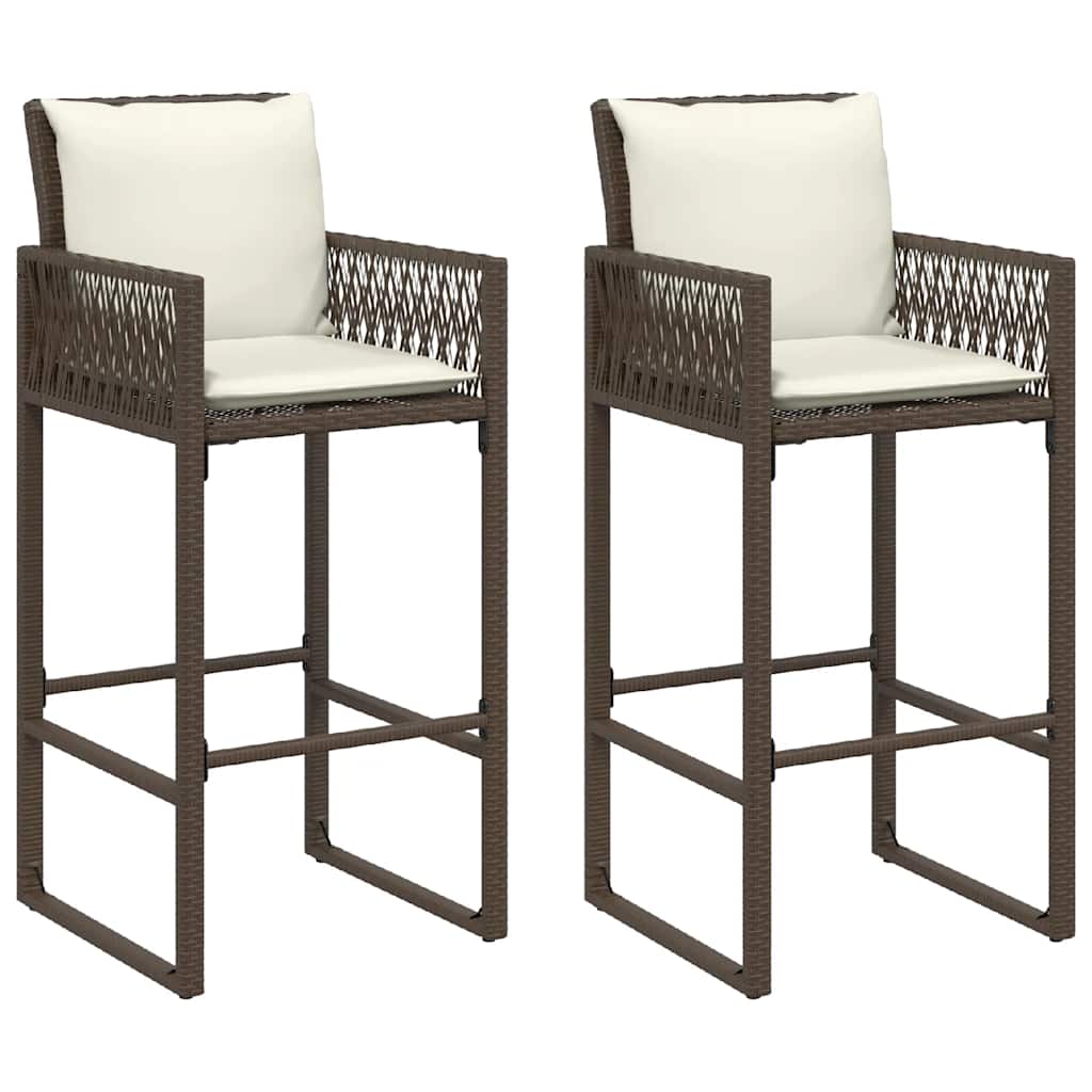 Outdoor bar stools with cushions 2 pcs. polyrattan - brown, 1, with pillow - number 2.