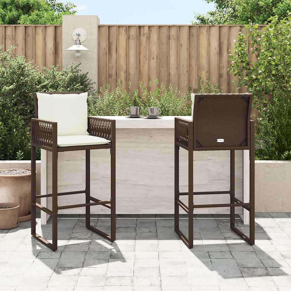 Outdoor bar stools with cushions 2 pcs. polyrattan - brown, 1, with pillow - number 3.