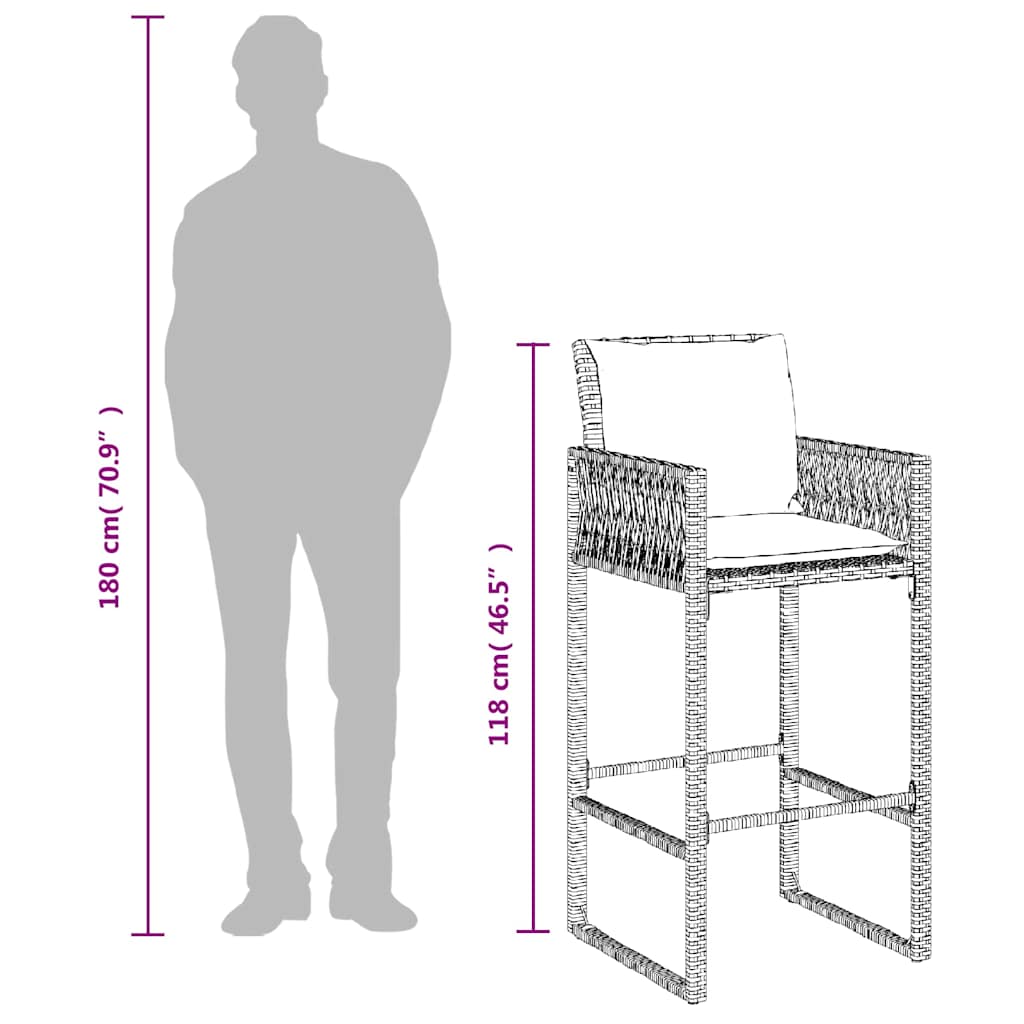 Outdoor bar stools with cushions 2 pcs. polyrattan - brown, 1, with pillow - number 10.