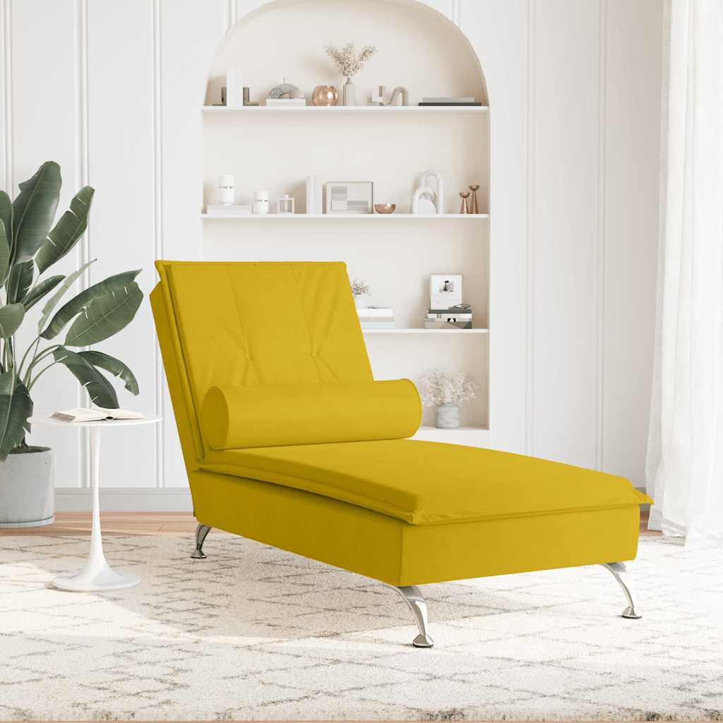 Chaiselong med massage og pude fløjl - gul, 1 - number 3.