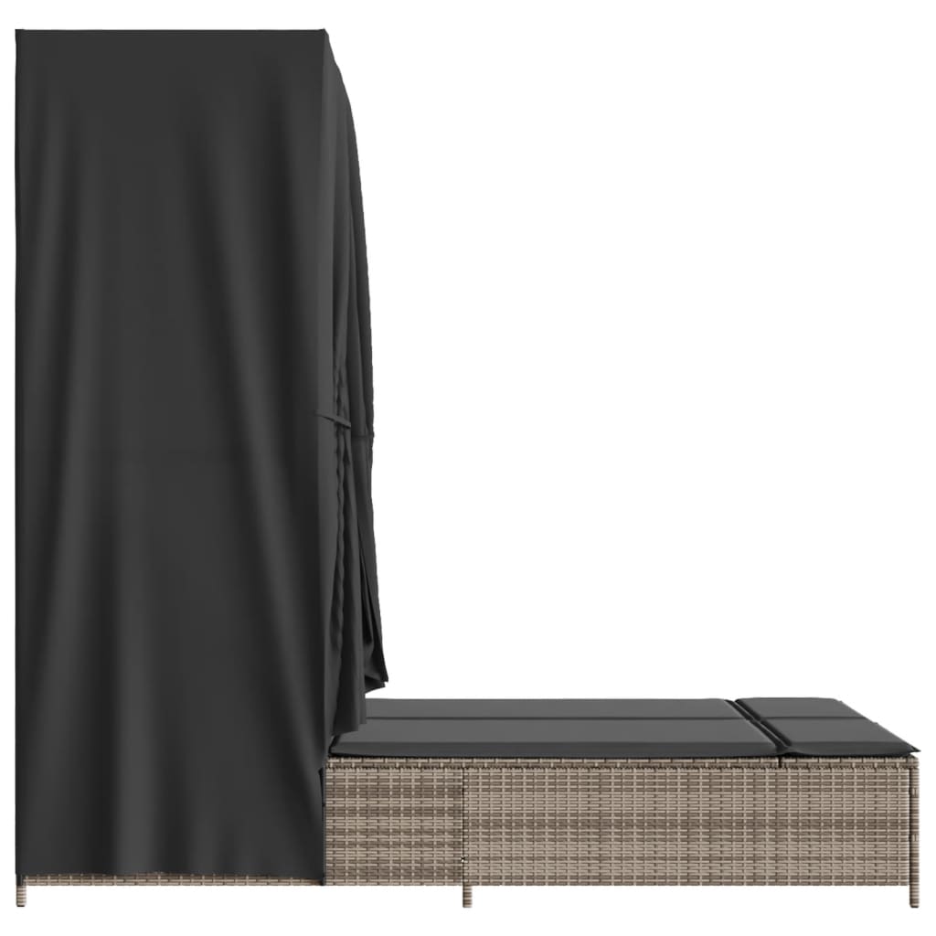 Solsäng med tak och gardiner polyrattan - grå, 1 - number 5.