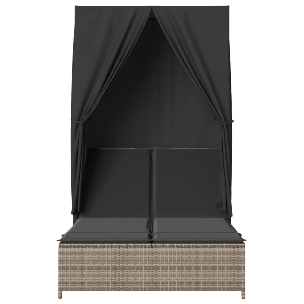 Solsäng med tak och gardiner polyrattan - grå, 1 - number 4.