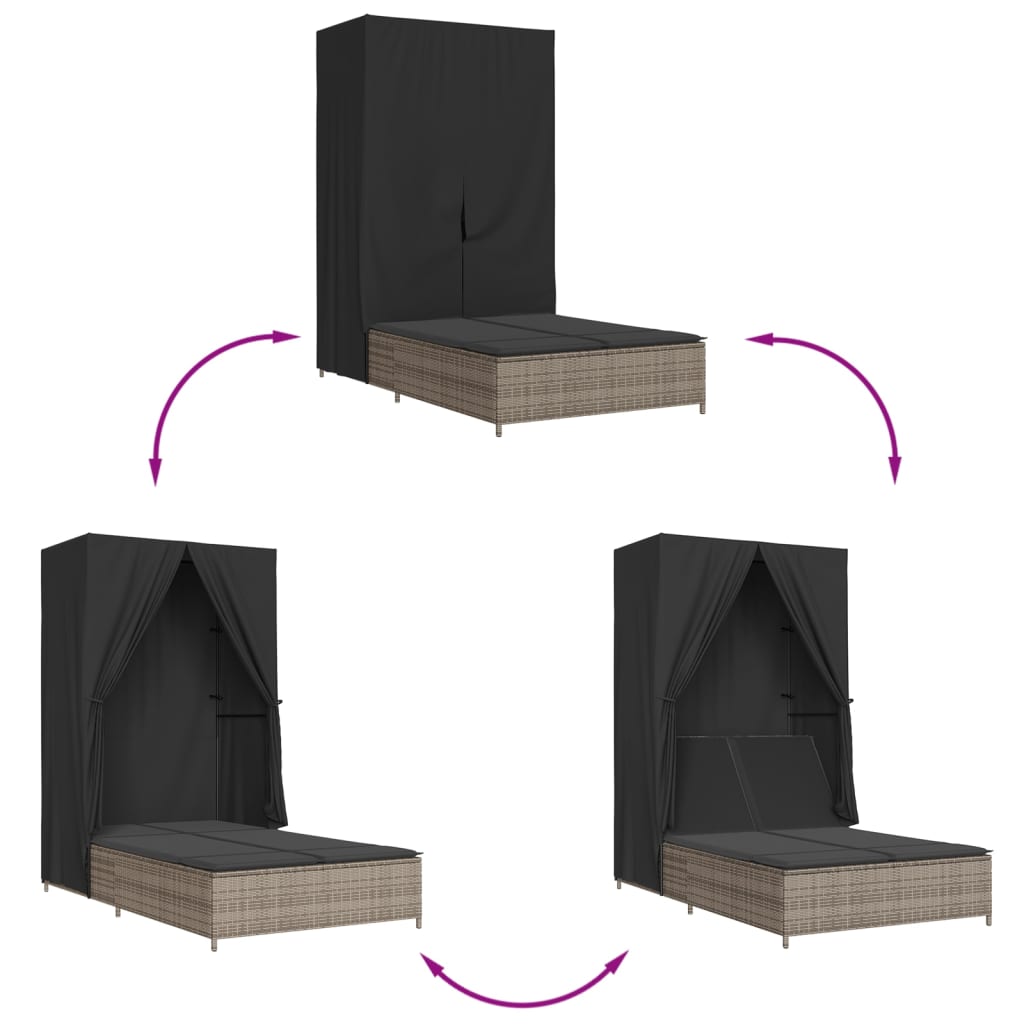 Solsäng med tak och gardiner polyrattan - grå, 1 - number 7.
