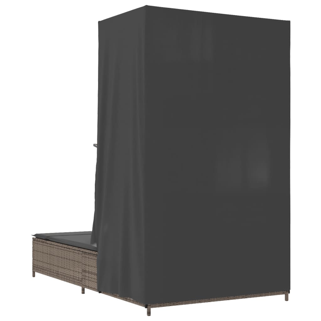 Solsäng med tak och gardiner polyrattan - grå, 1 - number 6.