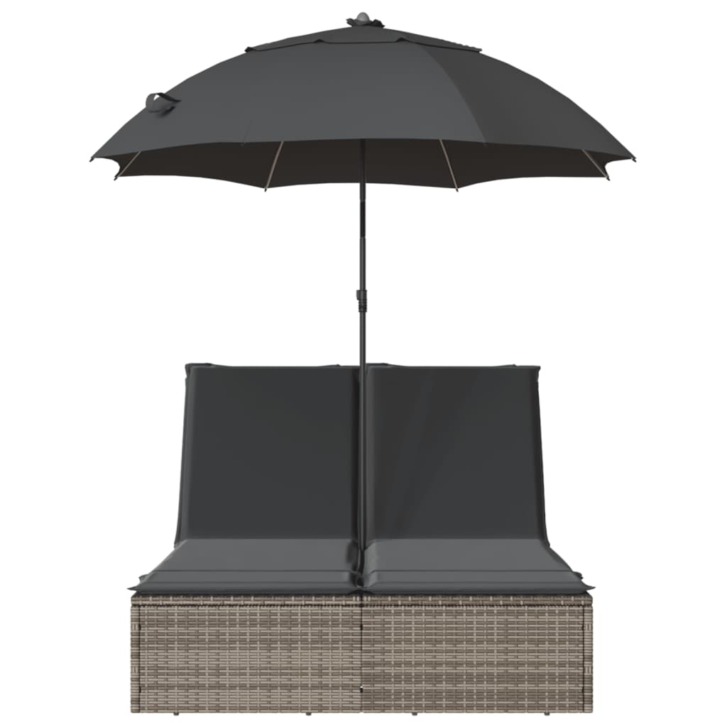 Dobbelt loungesofa med hynder og parasol polyrattan - grå, 1 - number 4.