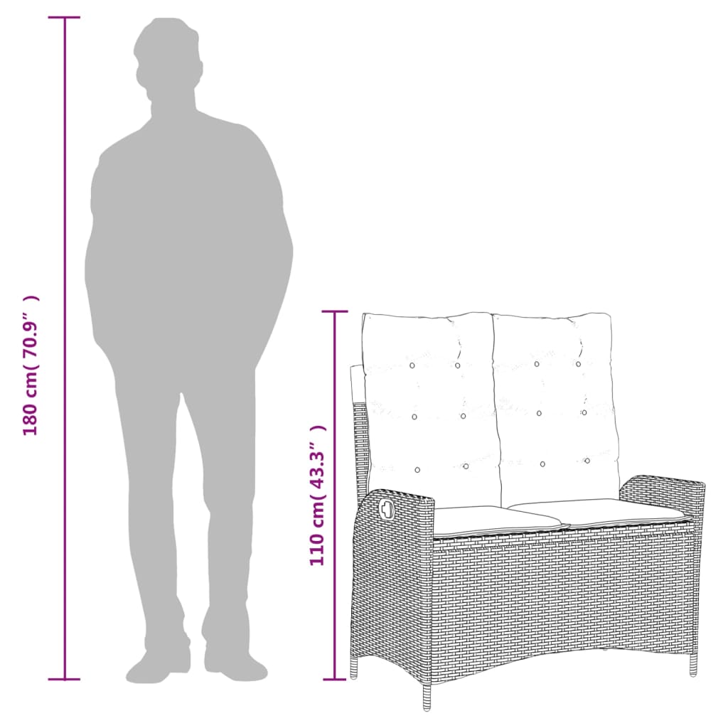 Vrtna klupa s jastucima i funkcijom posteljine polirattan bež - bež i krem ​​obojena, 104 x 59 x 93 cm, 1, x - number 9.
