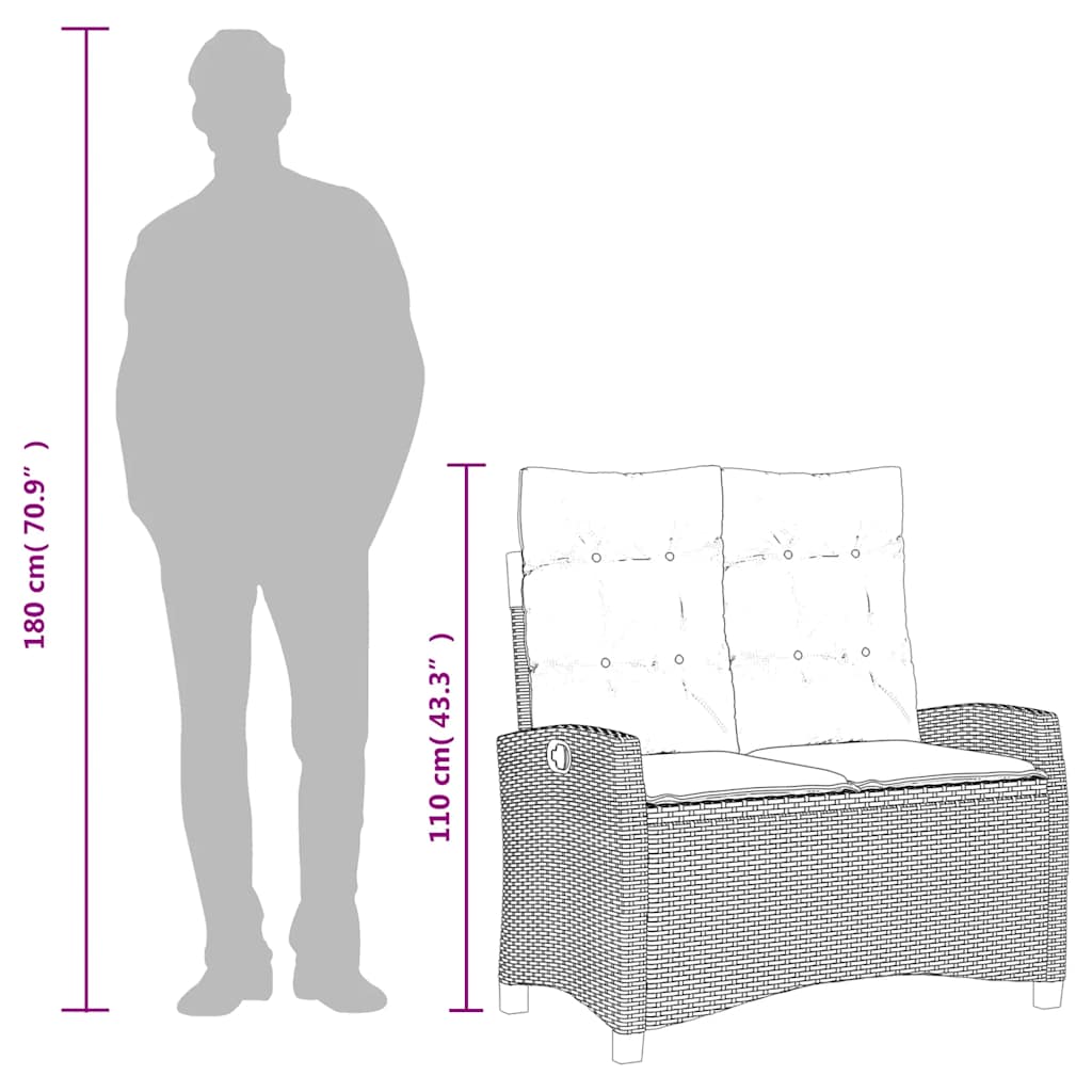 Vrtna klupa s jastucima i funkcijom ležanja poliratan - svijetlo siva, 105 x 66 x 93 cm, 1 - number 9.