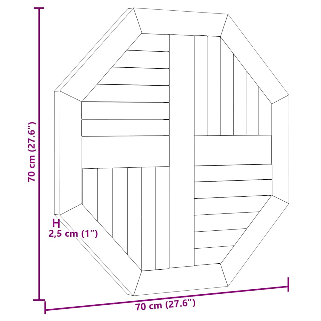 Bordplate 70x70x2,5 cm solid teak tre - 70 x 70 cm, 1, åttekantet - number 7.