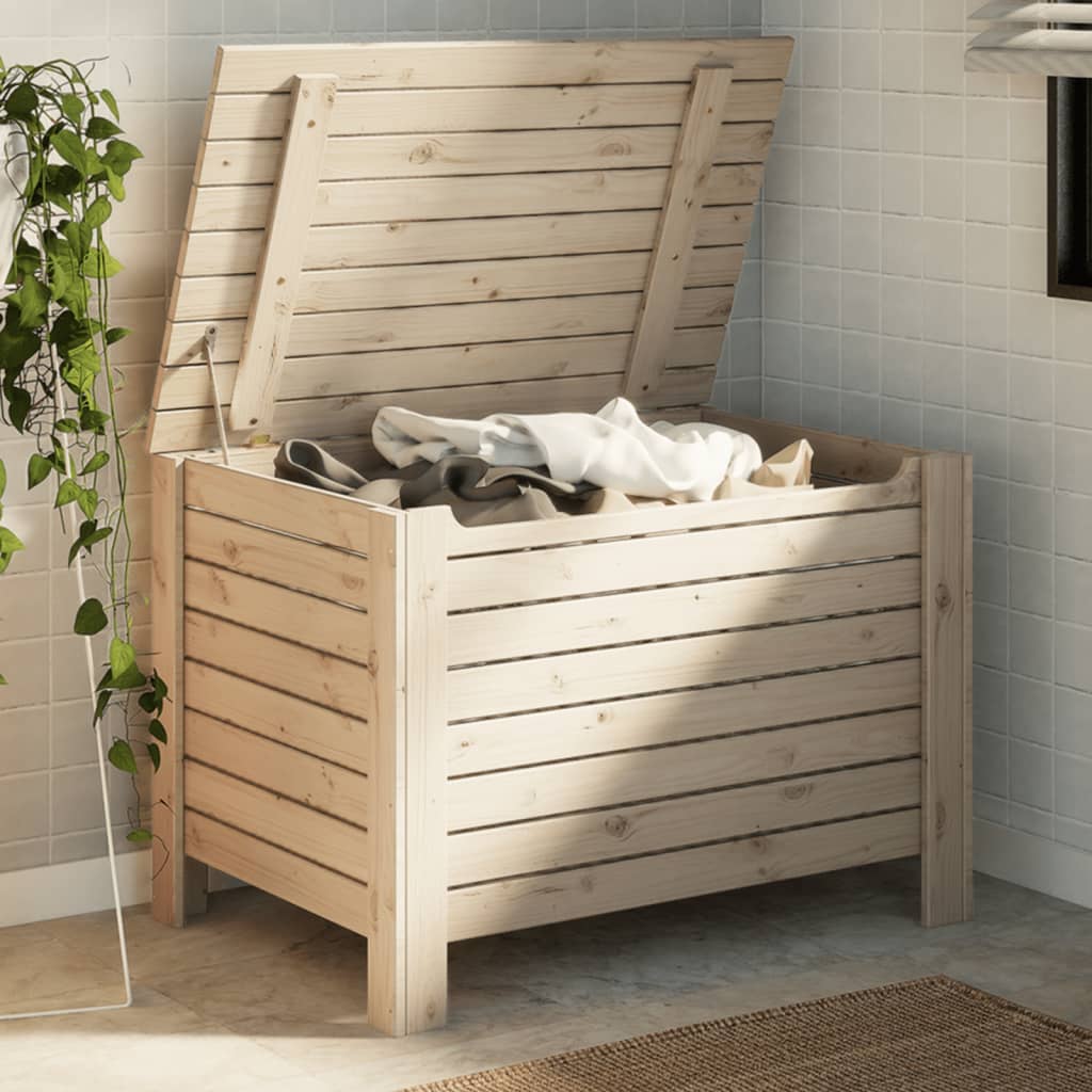 Opbevaringsboks med låg rana massivt fyrretræ - naturfarvet, 80 x 49 x 54 cm, 1, vandrette striber - number 1.