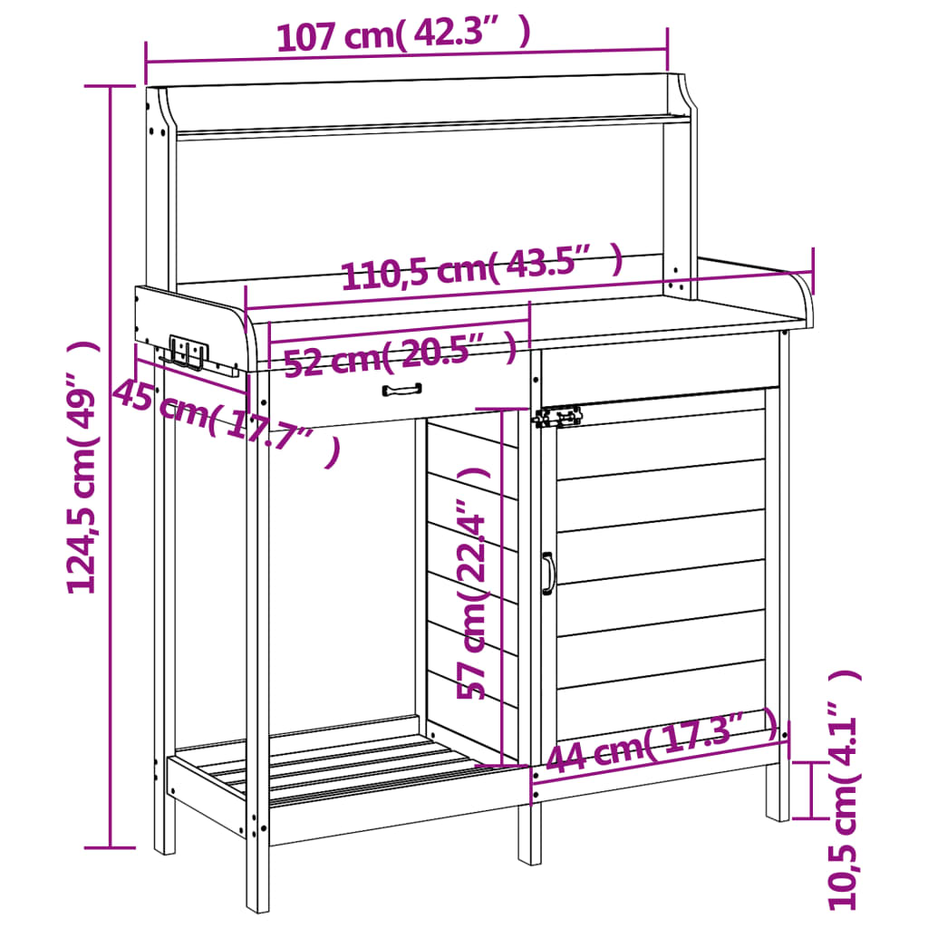 Klupa za saksije s ormarićem 110,5x45x124,5 cm puna smreka - svijetlosmeđa, 1 - number 12.