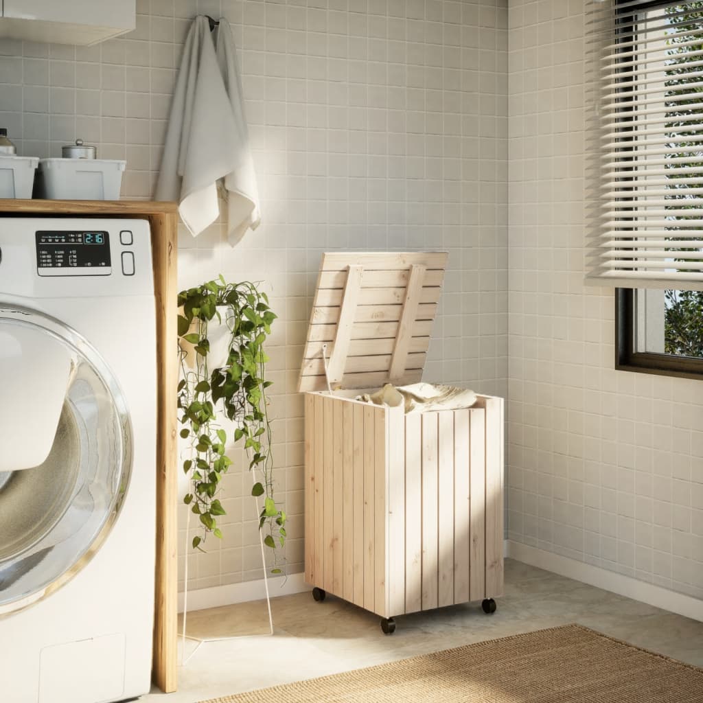 Laundry basket with wheels rana 45x45x64 cm solid pine - natural color, 1, vertical stripes - number 3.