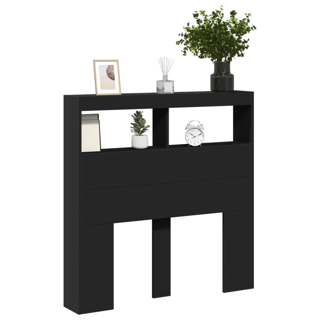 Sengegavl med opbevaring og led-lys - sort, 100 x 17 x 102 cm, 1 - number 5.