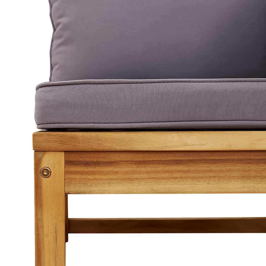 Loungesæt til haven 3 dele med hynder massivt akacietræ - mørkegrå, 1, midterdel + fodskammel + bord - number 7.