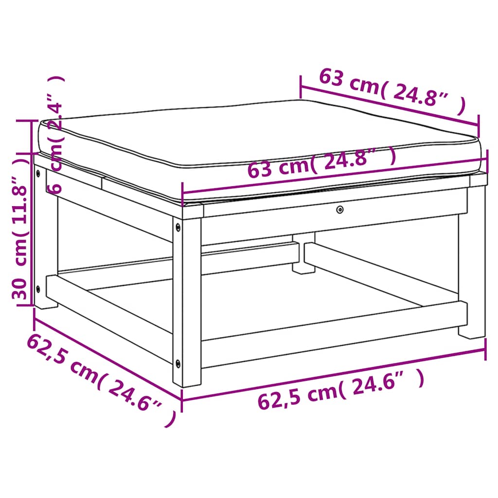 Haveskammel med hynder massivt akacietræ - mørkegrå, 1, fodskammel - number 8.