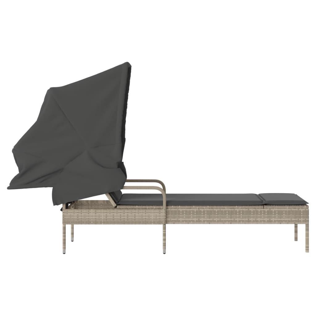 Loungesofa med baldakin polyrattan - lysegrå, 1, uden bord - number 5.