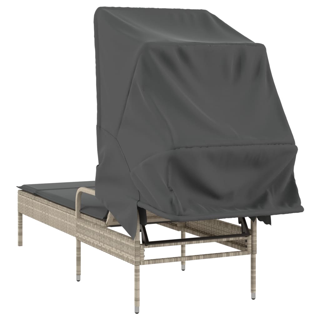 Loungesofa med baldakin polyrattan - lysegrå, 1, uden bord - number 6.