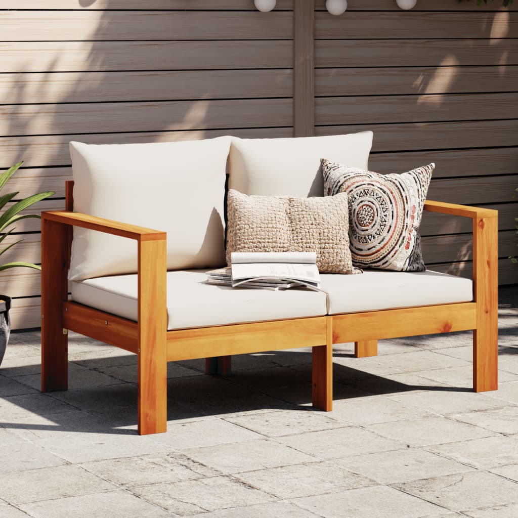 2-personers havesofa med hynder massivt akacietræ - creme, 1, 2-personers sofa med armlæn - number 1.