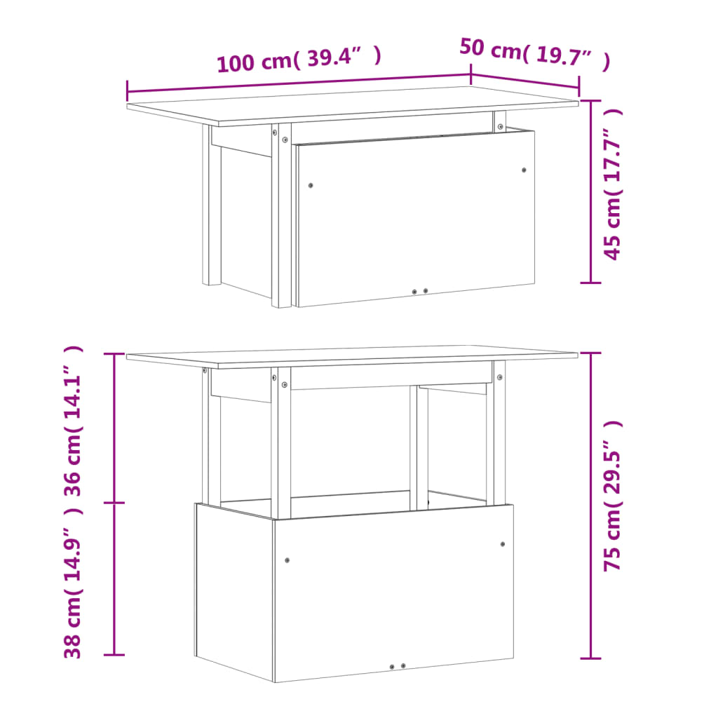 100x50x75 cm massivt fyrretræ - ubehandlet fyrretræ, 1, havebord - number 12.