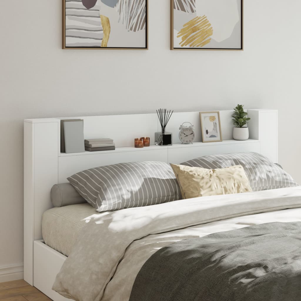 Sengegavl med opbevaring og led-lys 200x16,5x103,5 cm - hvid, 200 x 16.5 x 103.5 cm, 1 - number 1.