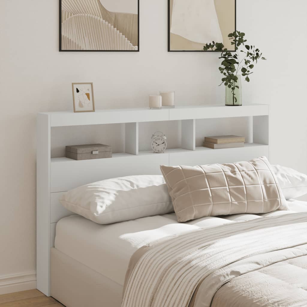 Sengegavl med opbevaring og led-lys - hvid, 160 x 17 x 102 cm, 1 - number 1.